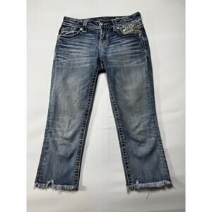 Miss Me Women's Mid-Rise Capri Sequence Embroidered Blue Jeans - Sz 26 (27x20.5)